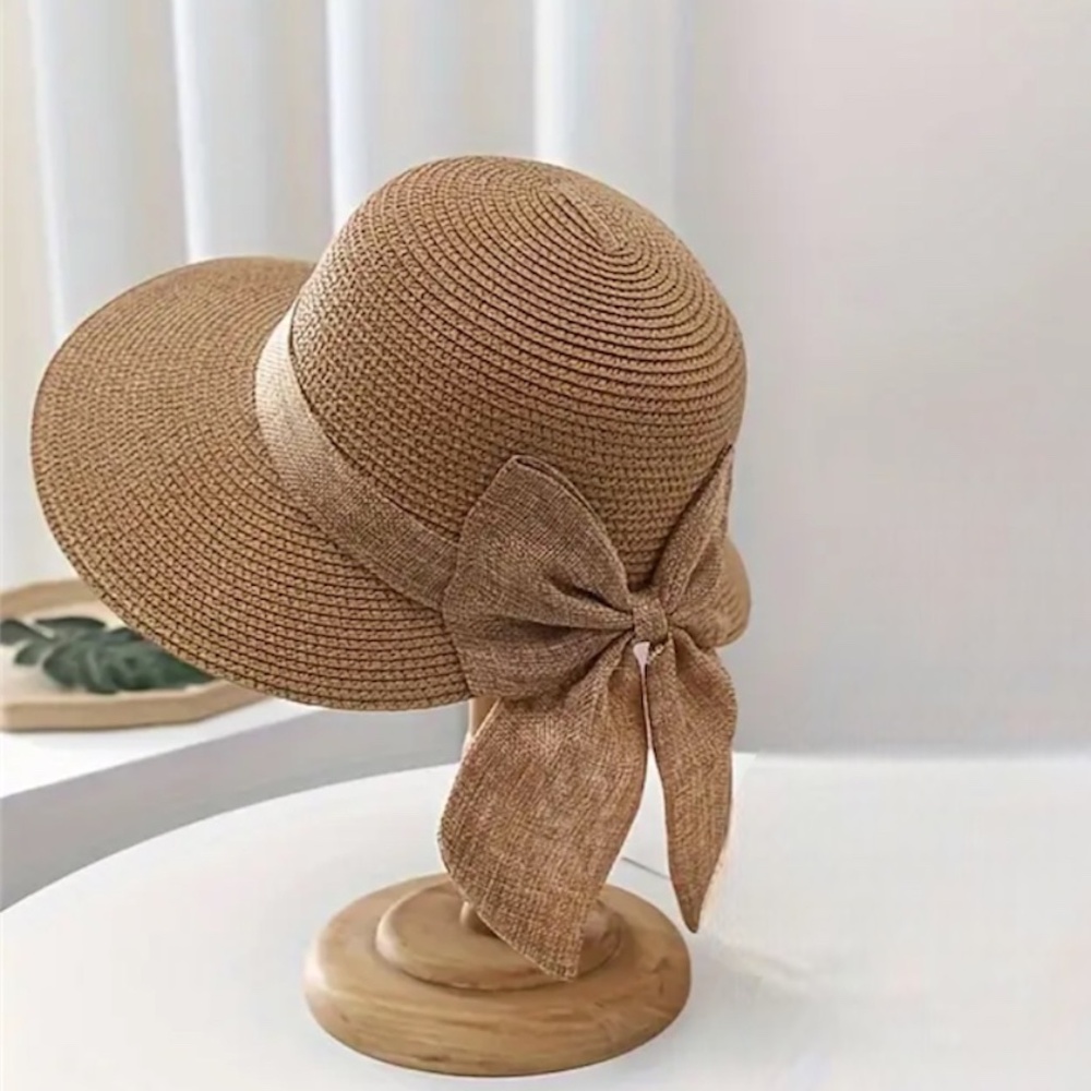 New Khaki Summer Beach Wave Lace Up Bow Sun Hat/ Ultimate Sun Protection